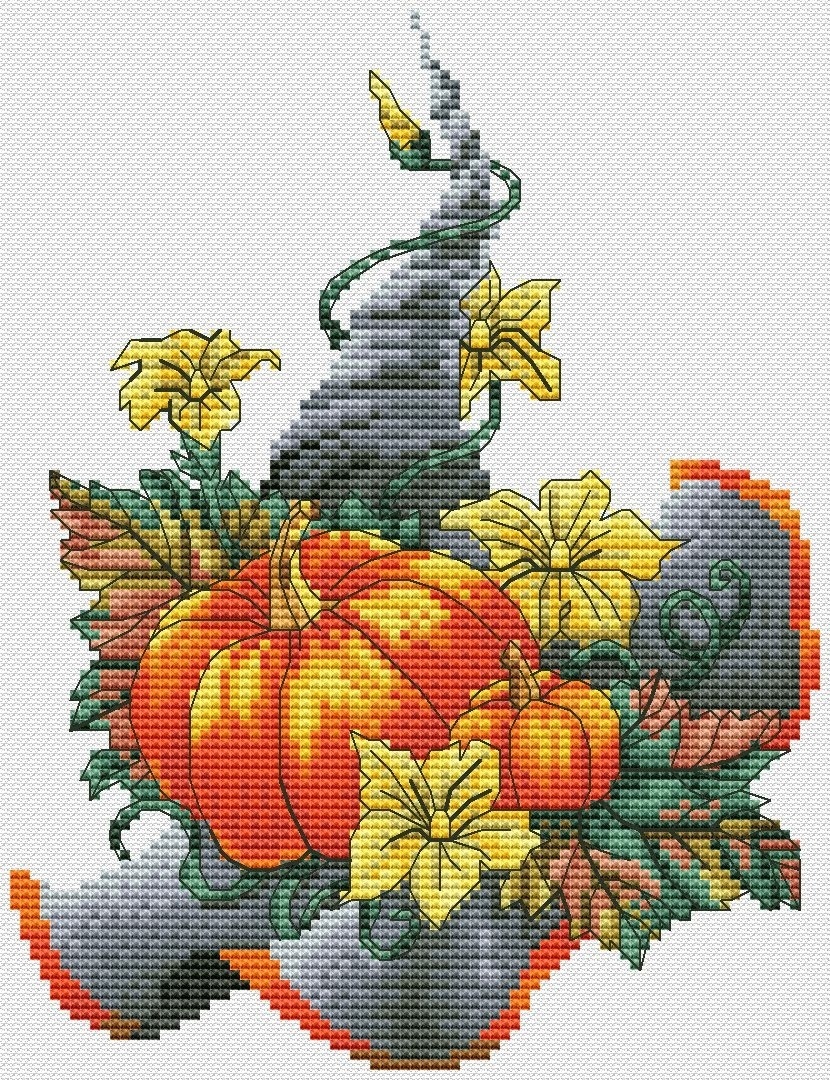 Witch Hat with Pumpkins Cross Stitch Pattern фото 1