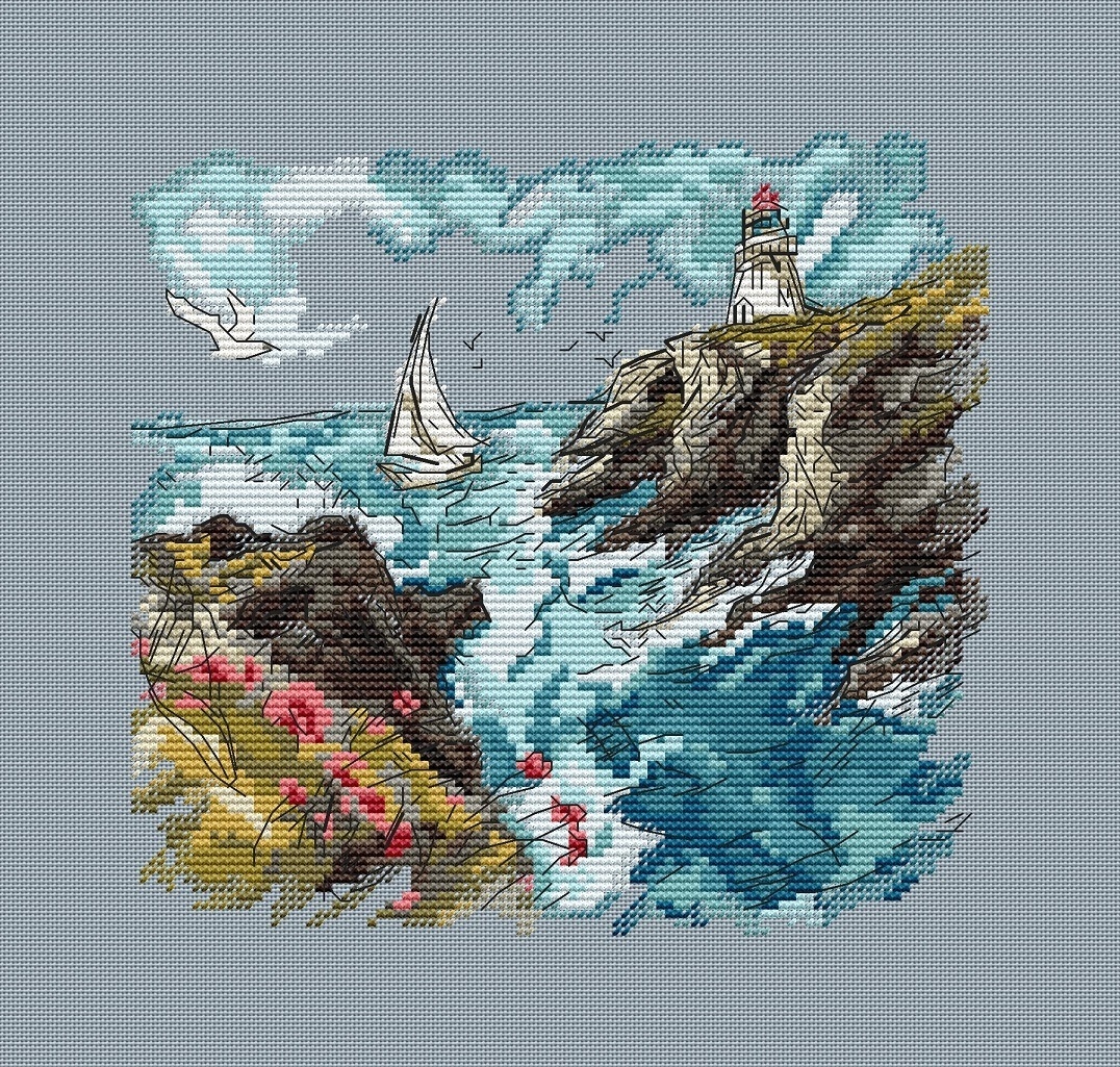 Lighthouse on the Cliff Cross Stitch Chart фото 1