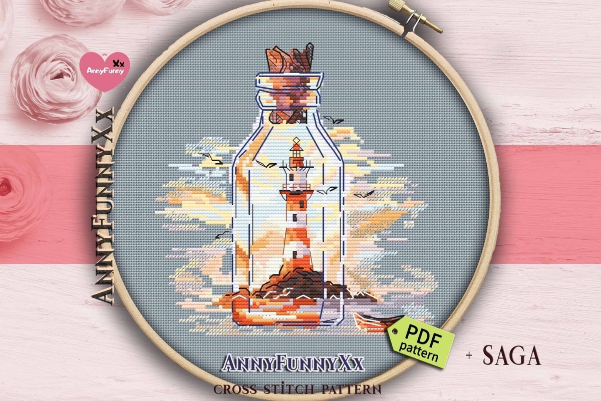 Autumn Lighthouse in a Bottle Cross Stitch Pattern фото 10