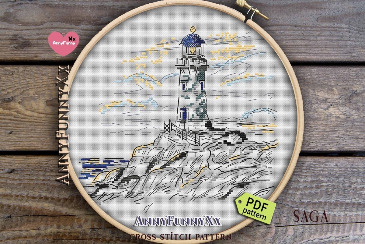 The Blue Lighthouse Sketch Cross Stitch Pattern фото 7