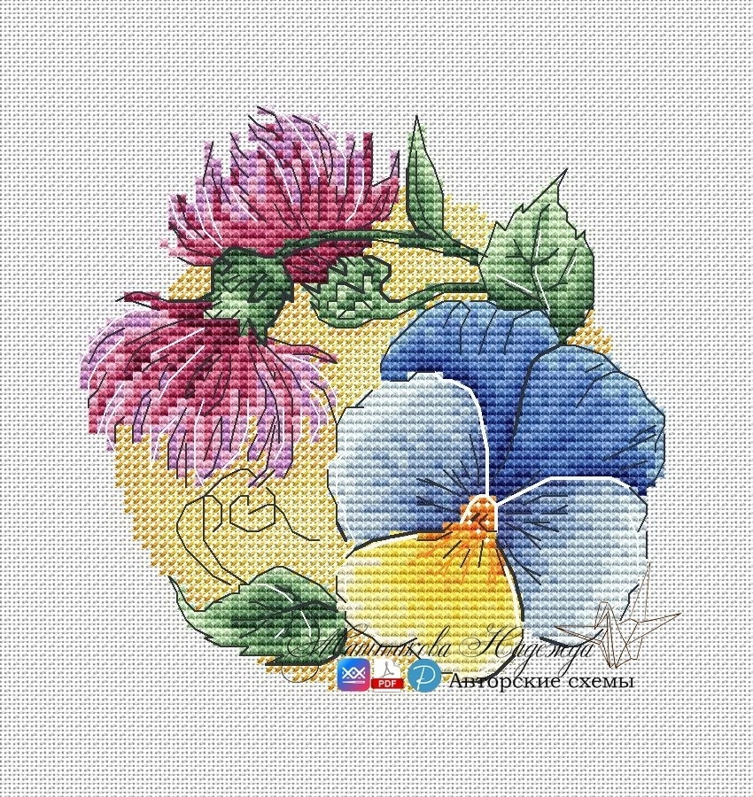 Pansies and Thistles Cross Stitch Pattern фото 1