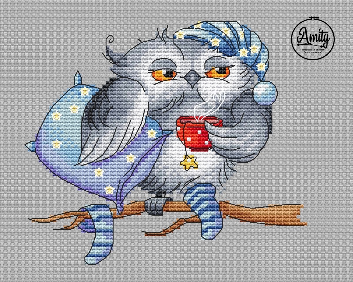 Owl's Morning Cross Stitch Pattern фото 1