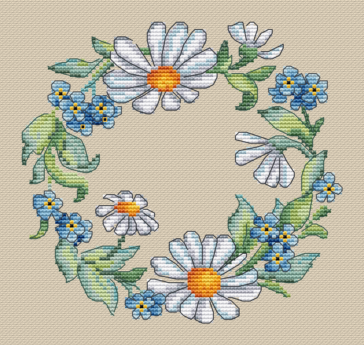 Chamomile Wreath Cross Stitch Pattern фото 1
