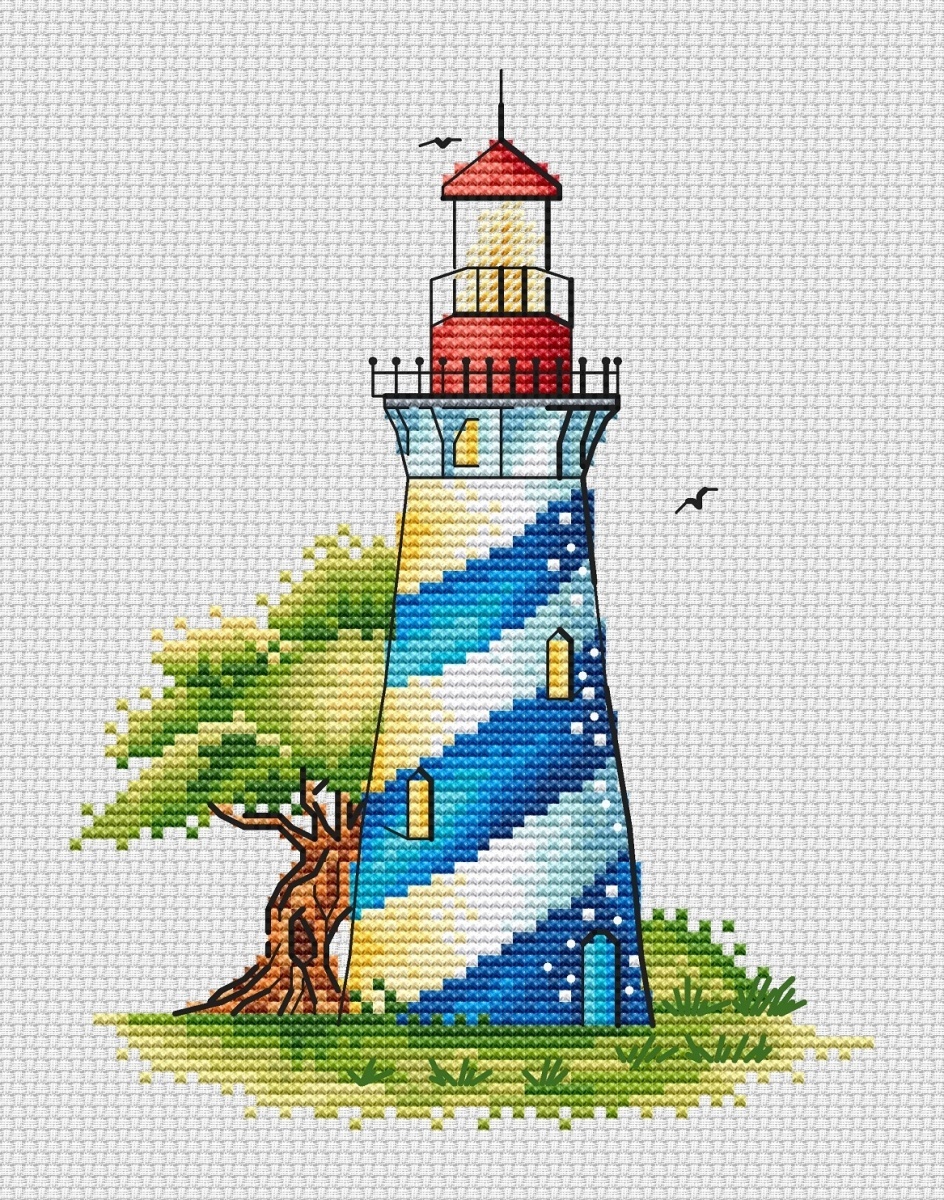 Blue Lighthouse Cross Stitch Pattern фото 1