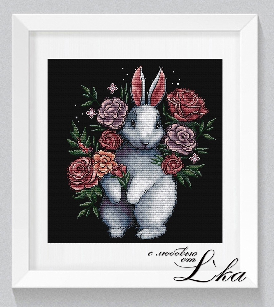Bunny in Flowers Cross Stitch Pattern фото 1