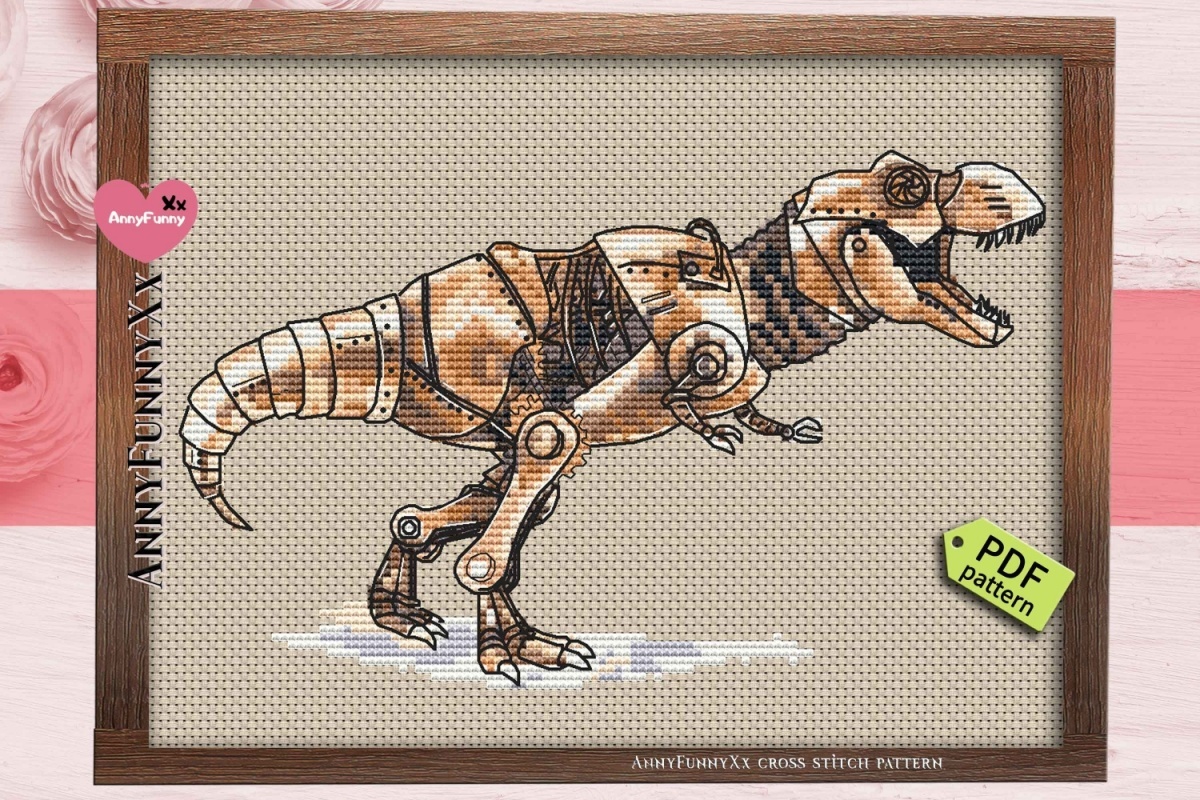 Steampunk T-Rex Cross Stitch Pattern фото 8
