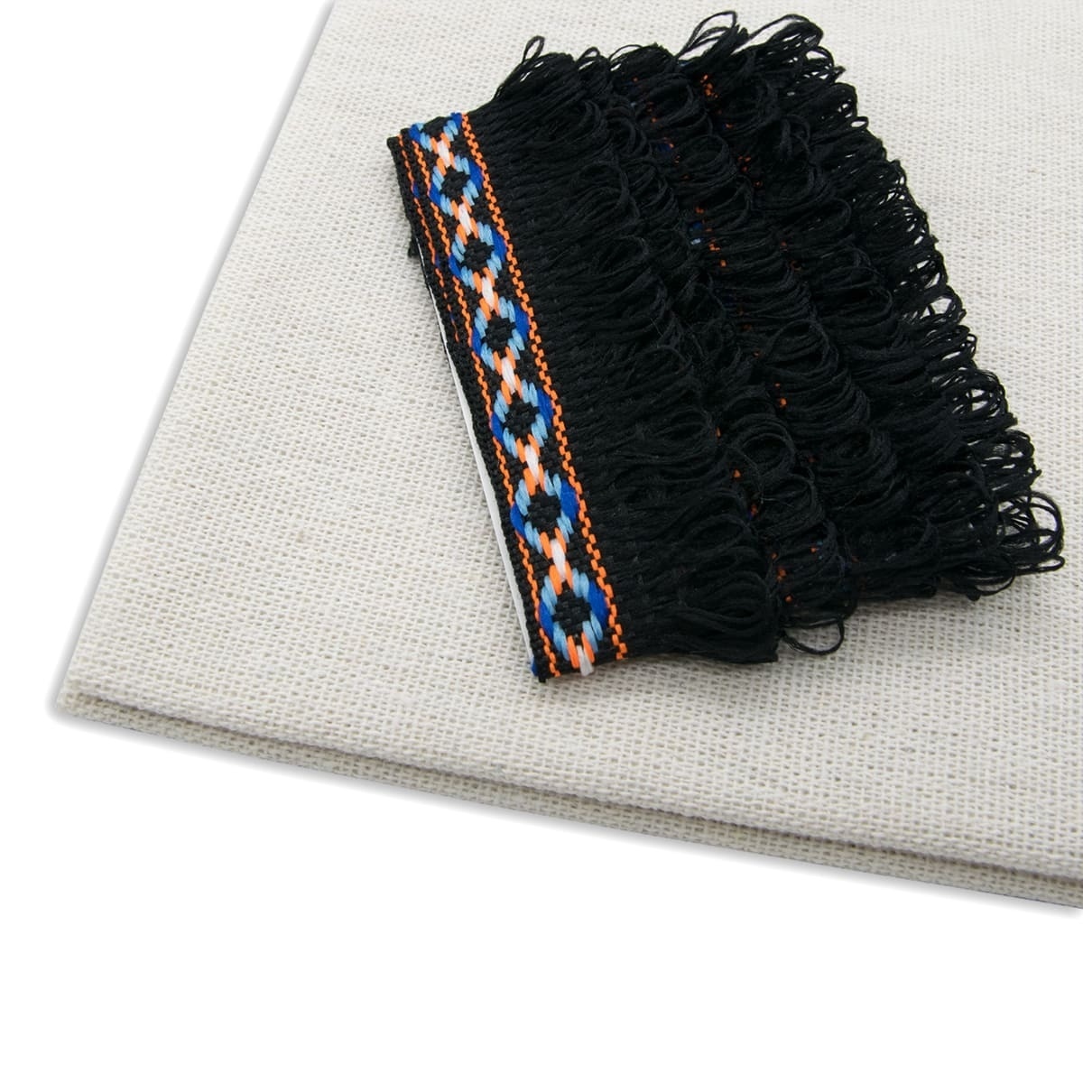 Patchwork Fabric with Black Braid Jacquard Fringe фото 1