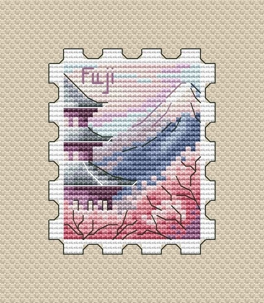 Fuji Postage Stamp Cross Stitch Pattern фото 1