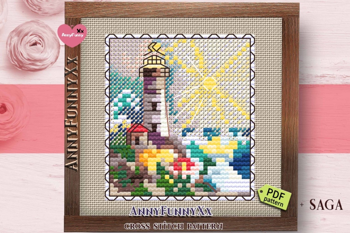Lighthouse Postage Stamp. Mini Stamp Series Cross Stitch Pattern фото 10