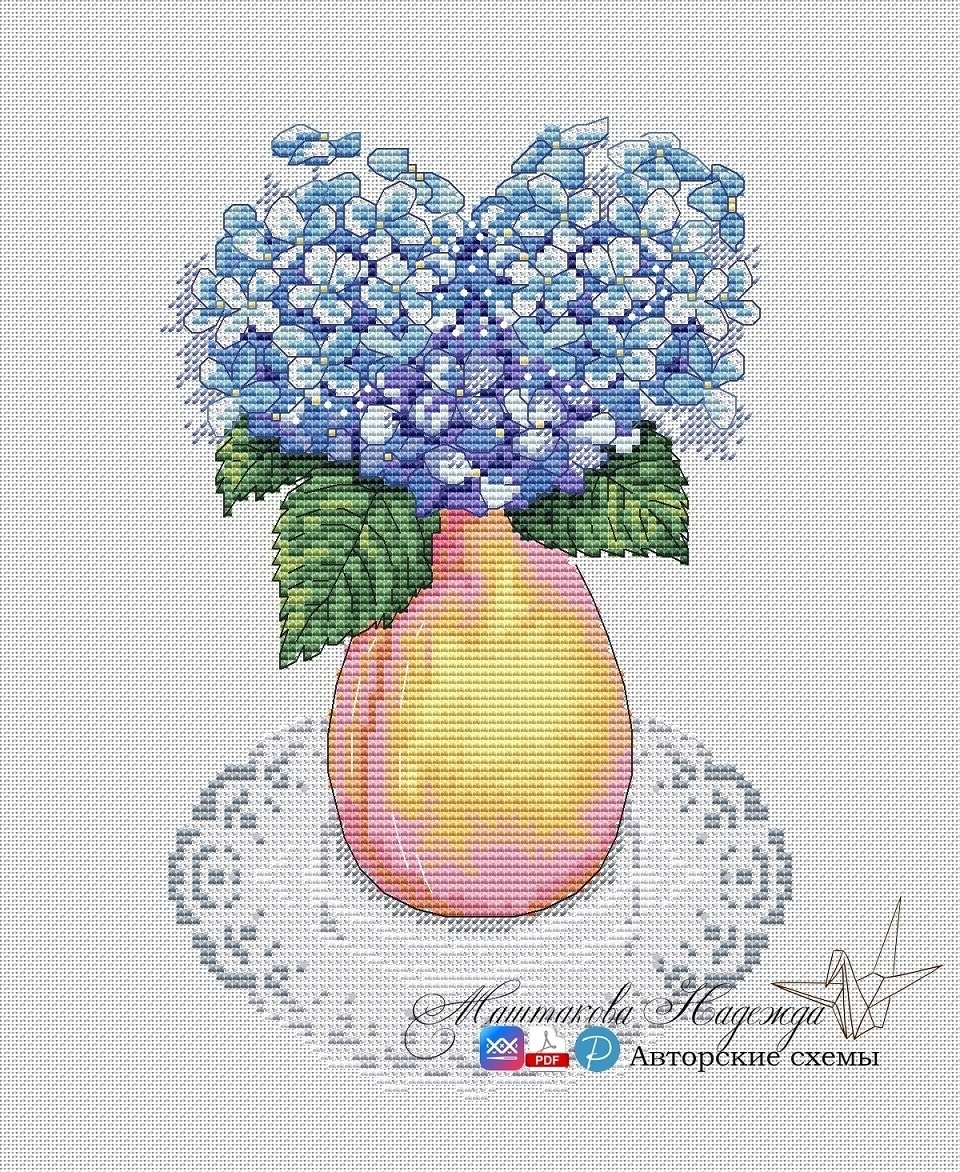 Blue Hydrangea Cross Stitch Pattern фото 1