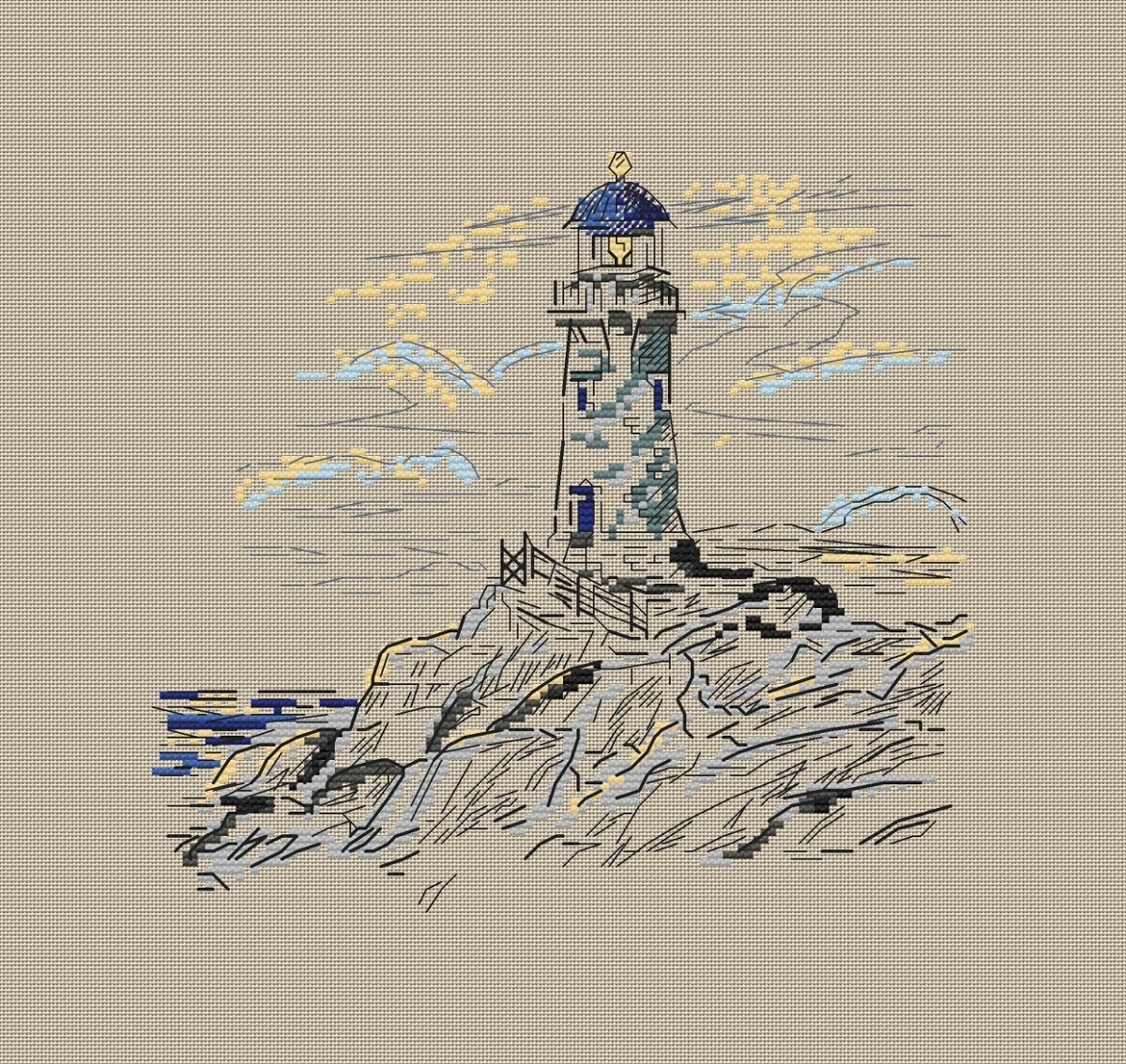 The Blue Lighthouse Sketch Cross Stitch Pattern фото 2