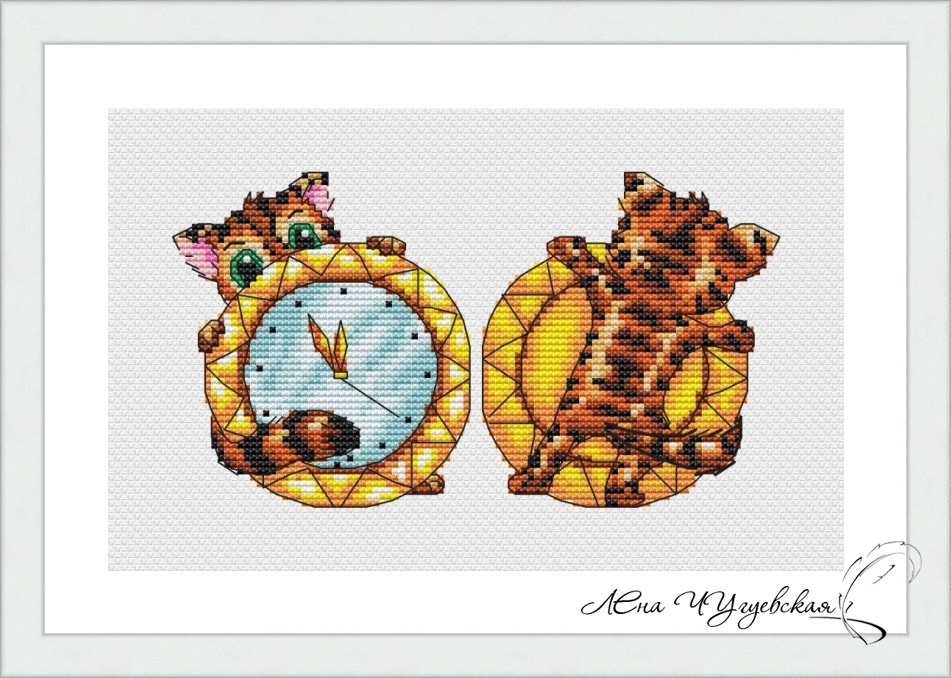 Tiger with Clock Cross Stitch Pattern фото 1