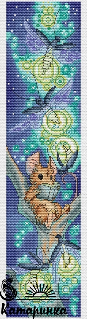 Mouse Panel. Fireflies Cross Stitch Pattern фото 1