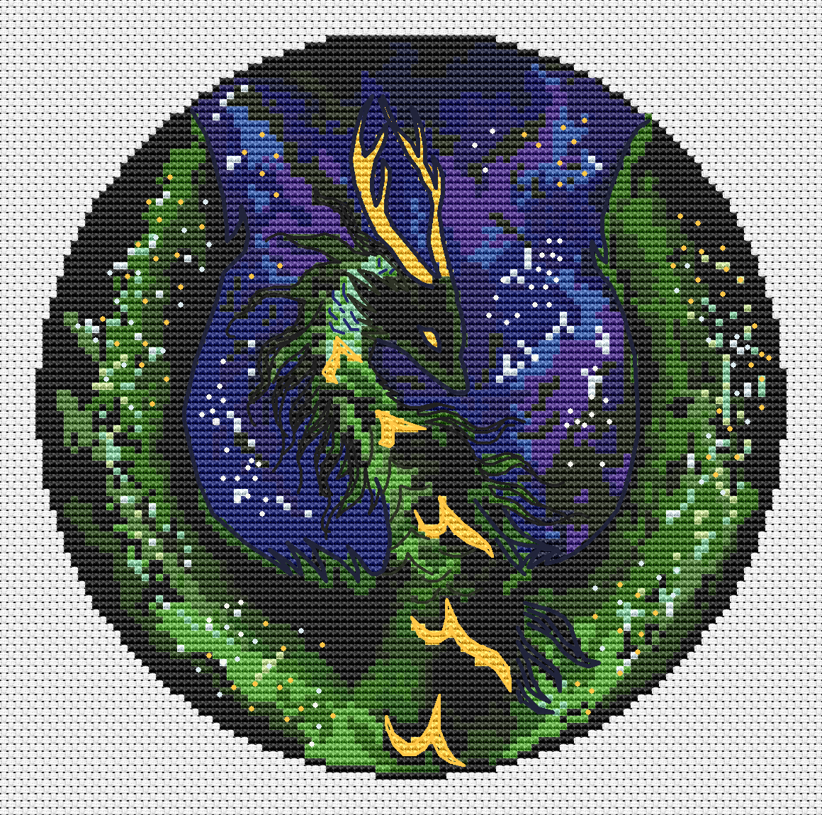 Green Dragon Circle Cross Stitch Pattern фото 4