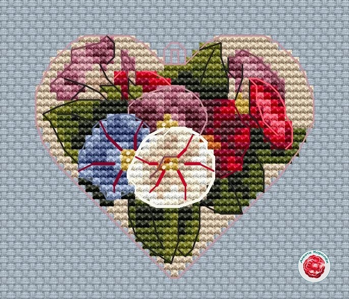 Heart. Morning Glory Cross Stitch Pattern фото 1