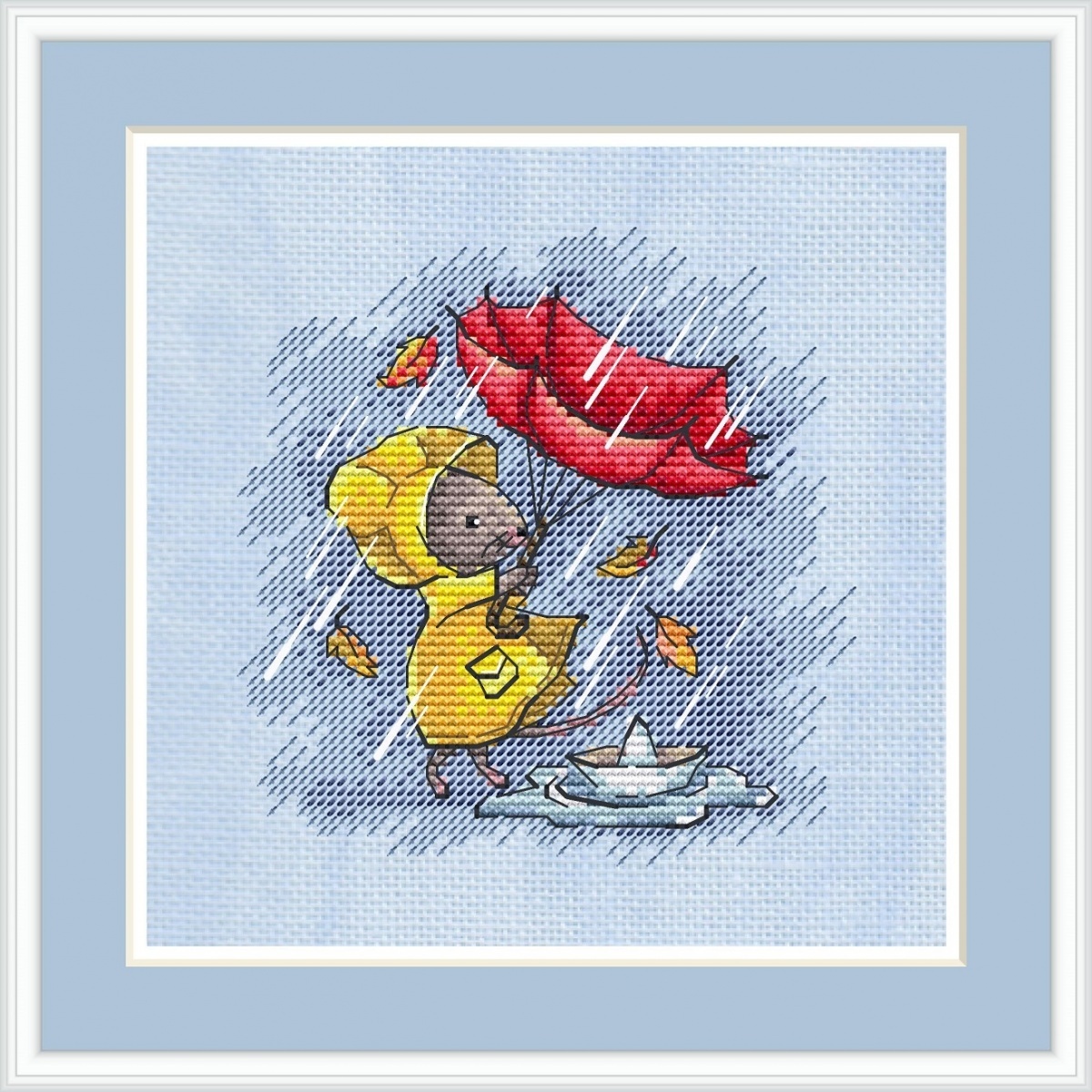 Mouse Autumn. Paper Boat Cross Stitch Pattern фото 1
