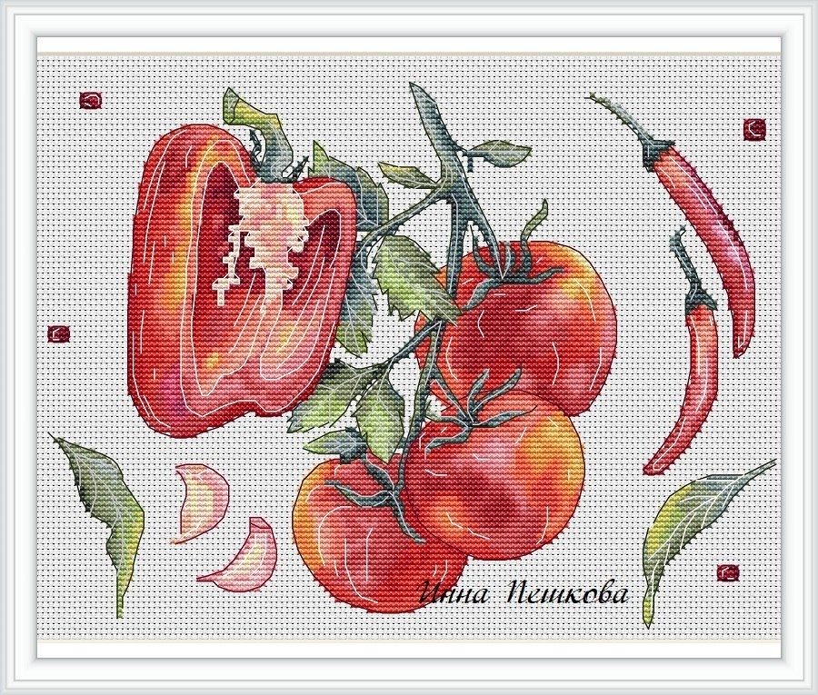 Pepper and Tomato Cross Stitch Pattern фото 1