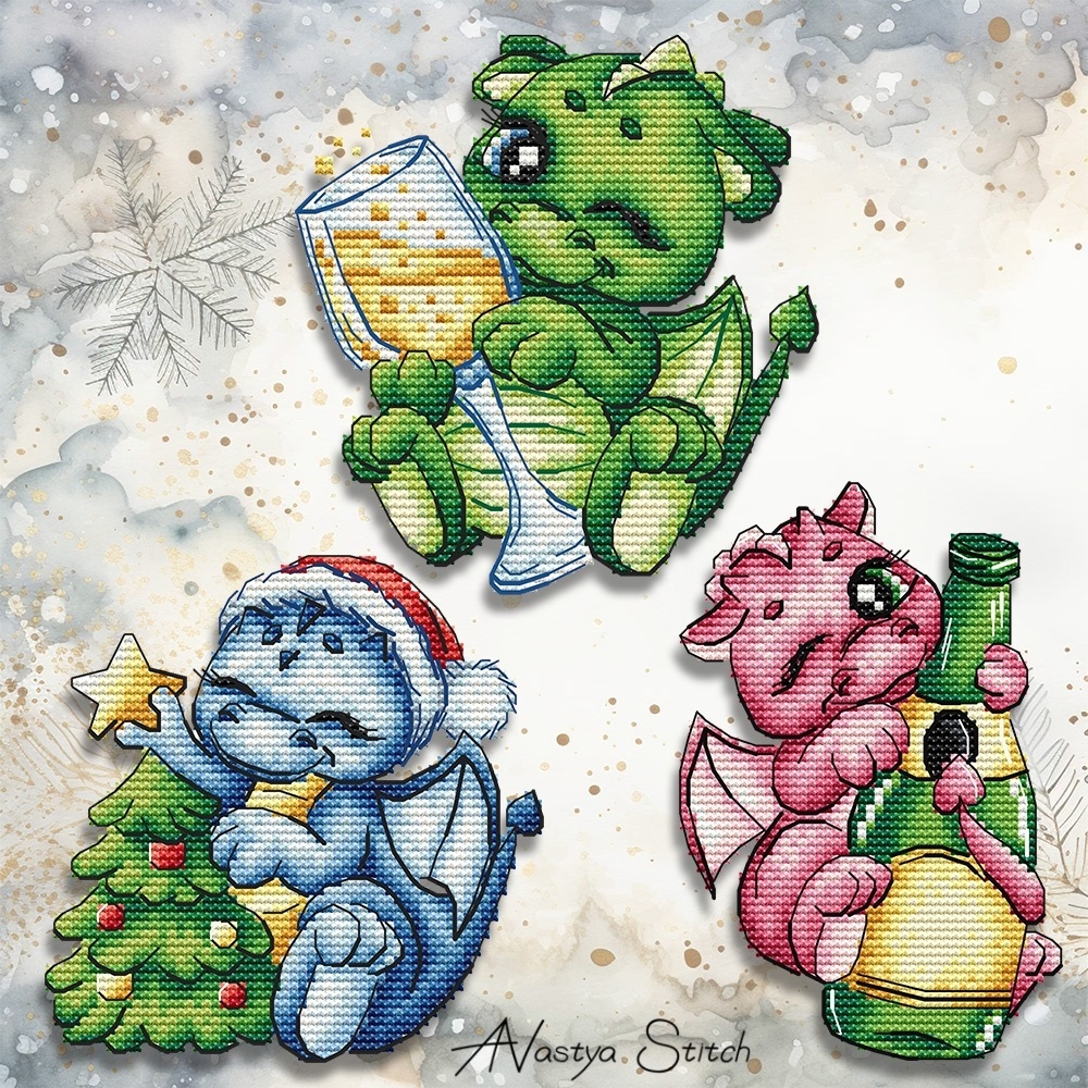Christmas Dragons Set Cross Stitch Pattern фото 1