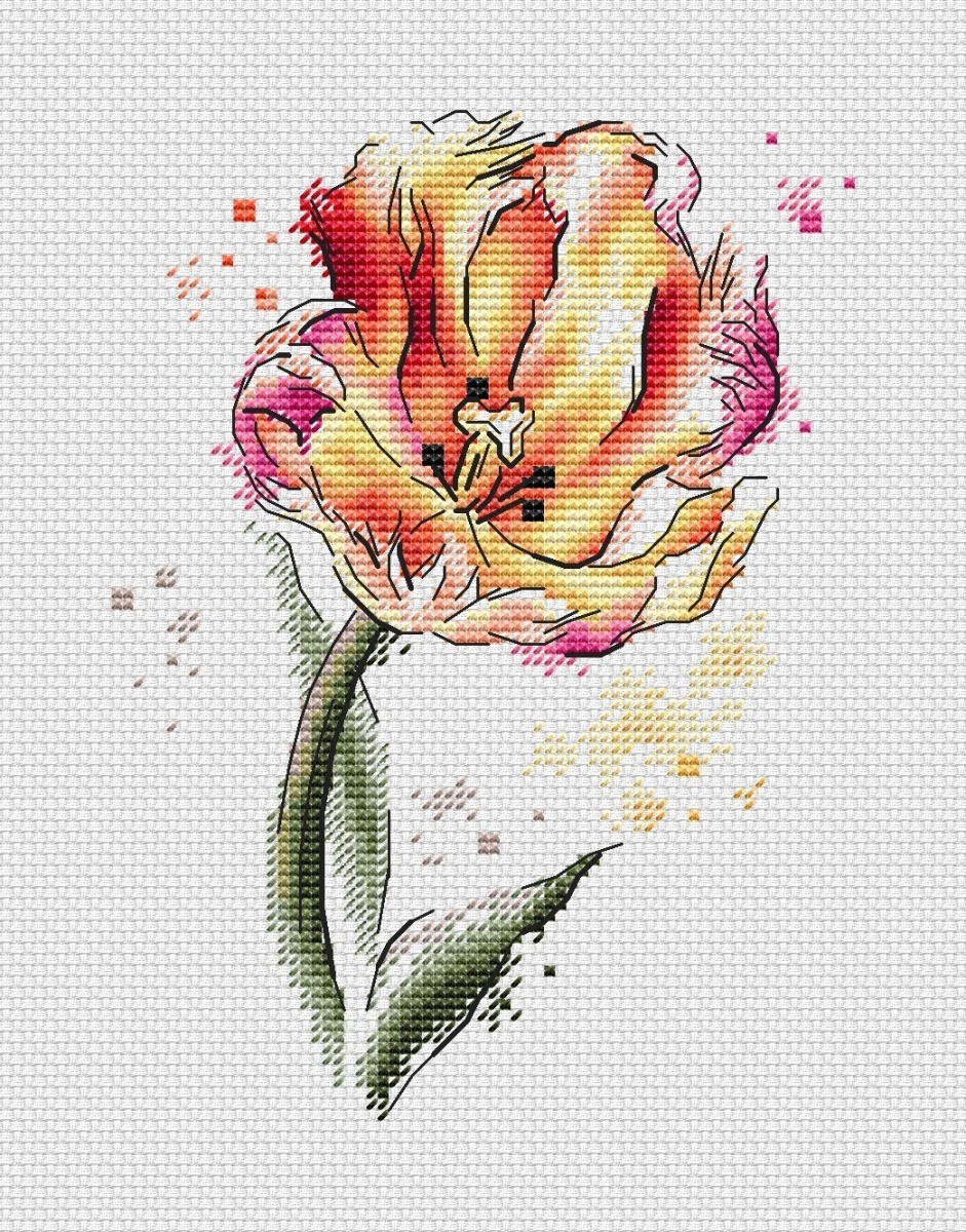 Watercolor Tulip Cross Stitch Pattern фото 1