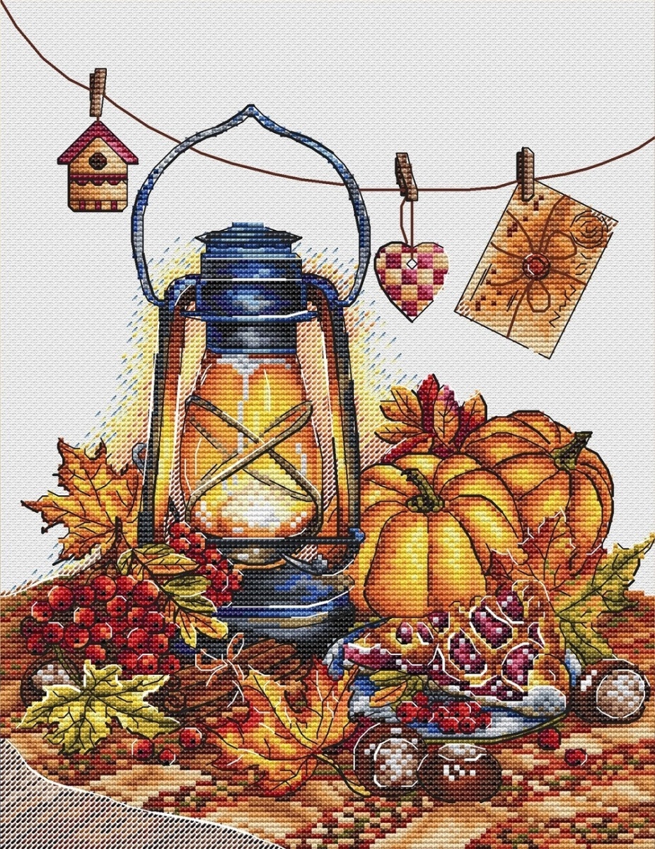 Cozy Autumn Lantern Cross Stitch Pattern фото 1