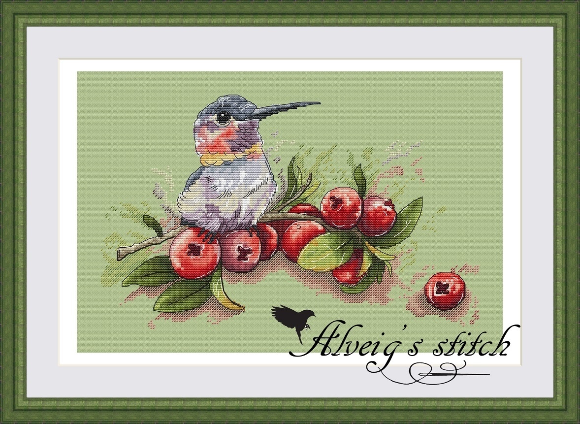 Cowberry Hummingbird Cross Stitch Pattern фото 1