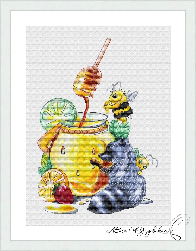 Raccoon and Bees Cross Stitch Pattern фото 1
