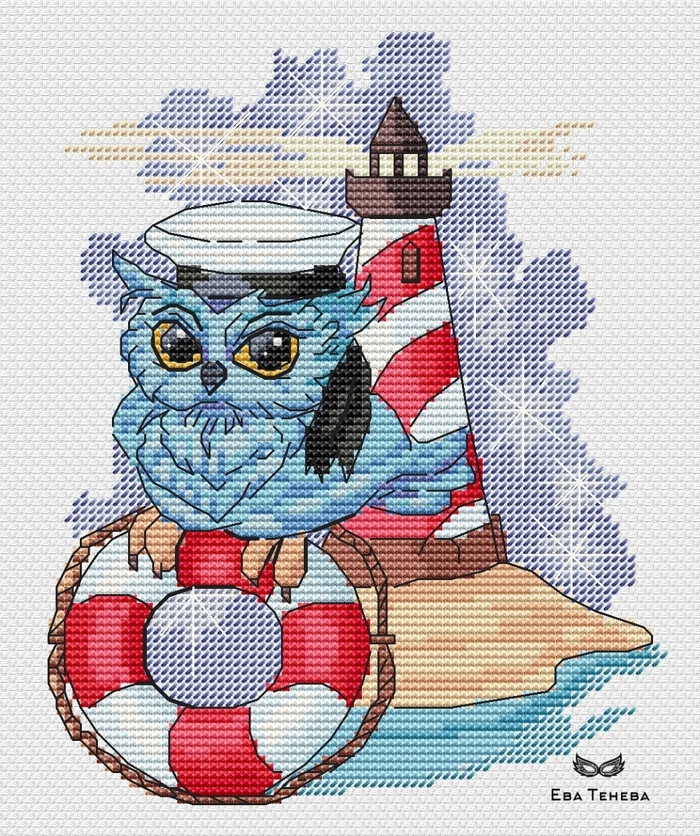 Blue Owl Sailor Cross Stitch Pattern фото 1