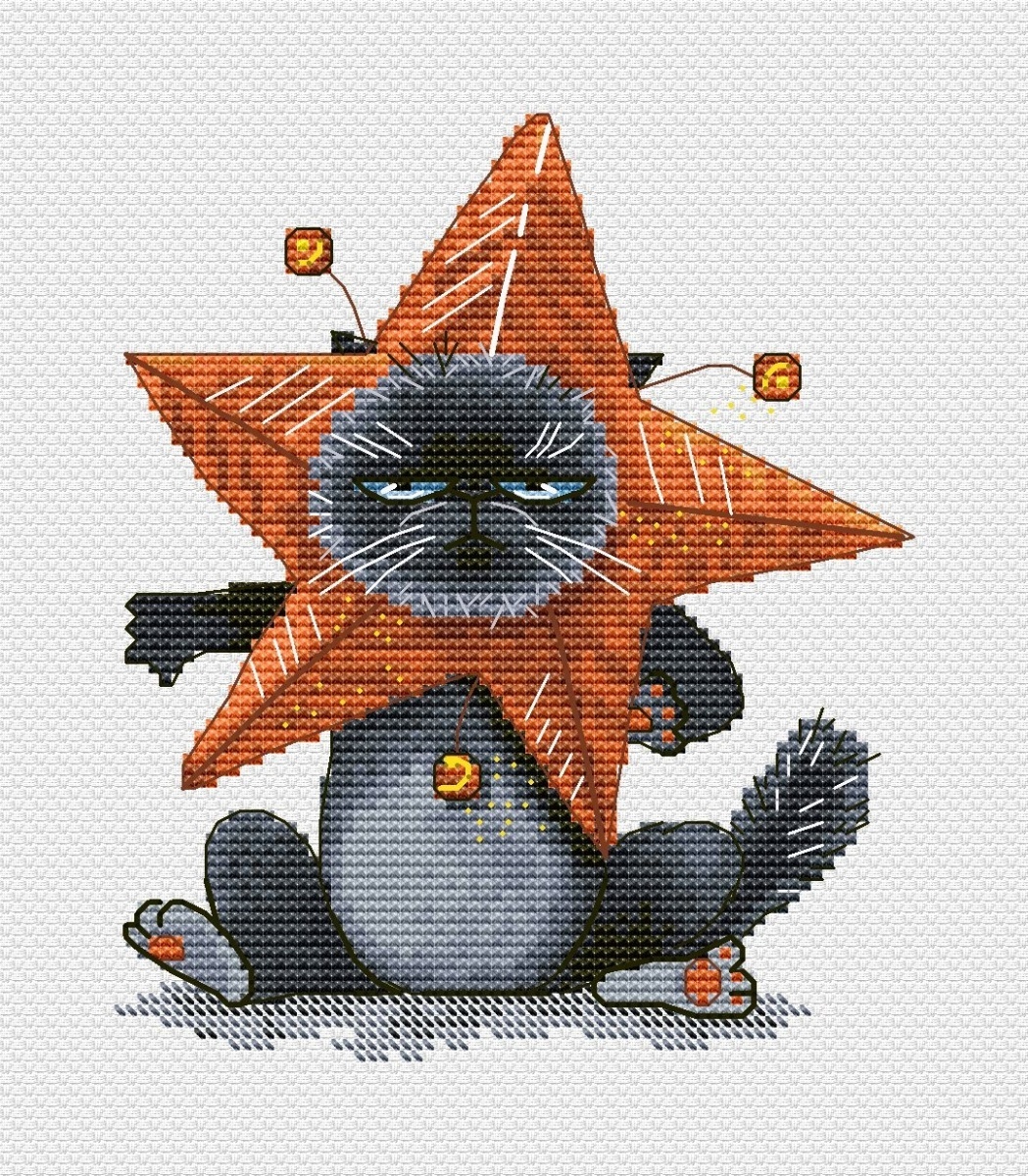 Christmas Star Cat Cross Stitch Pattern фото 1