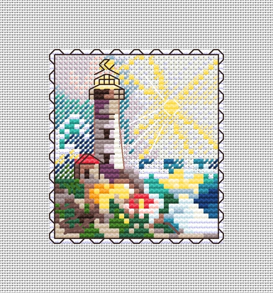 Lighthouse Postage Stamp. Mini Stamp Series Cross Stitch Pattern фото 2
