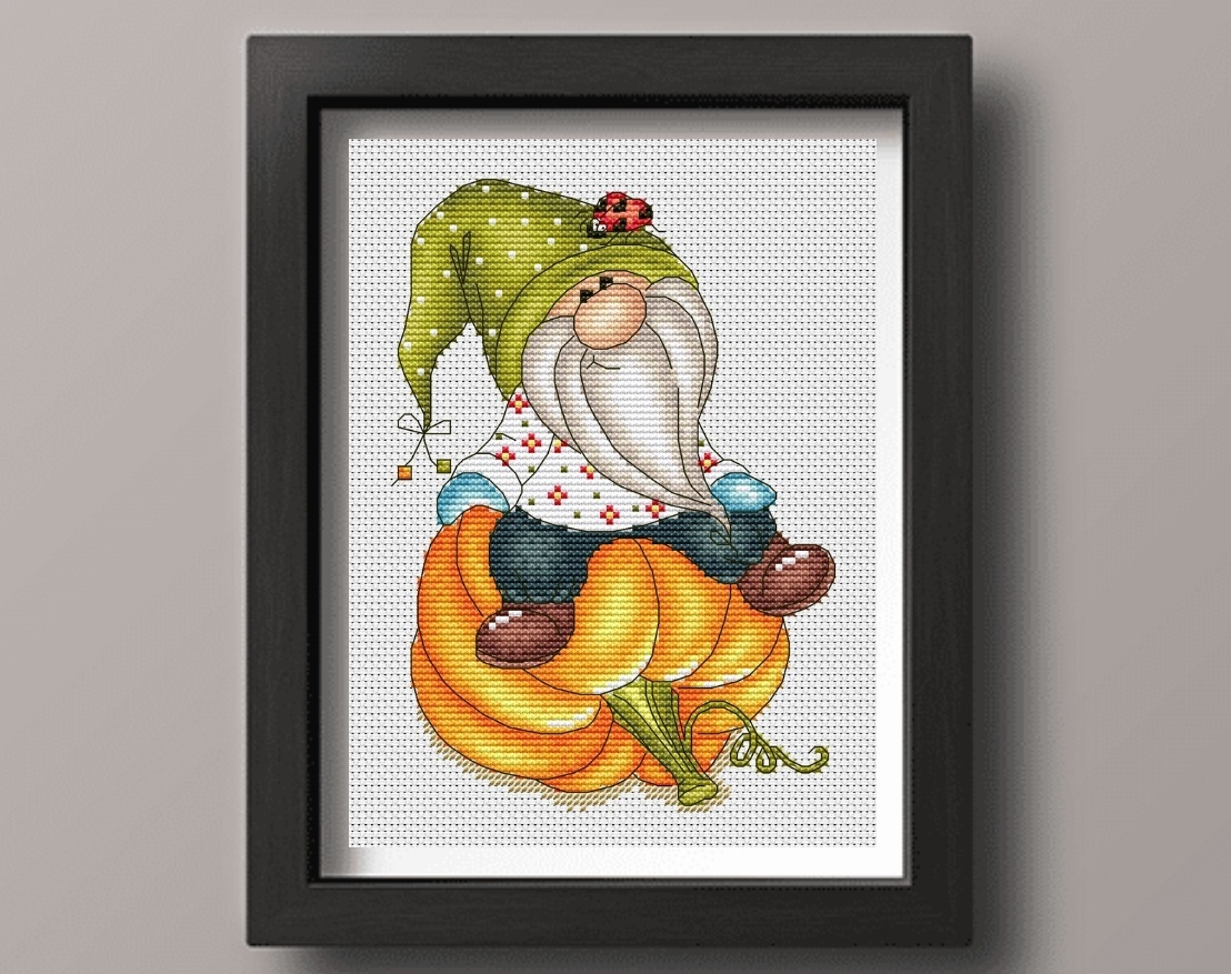 Cute Autumn Gnome Cross Stitch Pattern фото 2