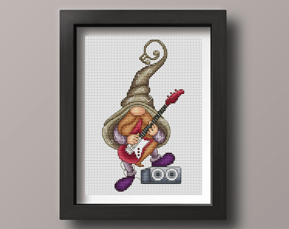 Gnome Guitarist Cross Stitch Pattern фото 2