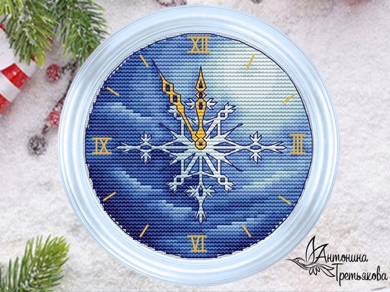 New Year's Symbols. Clock Cross Stitch Pattern фото 1