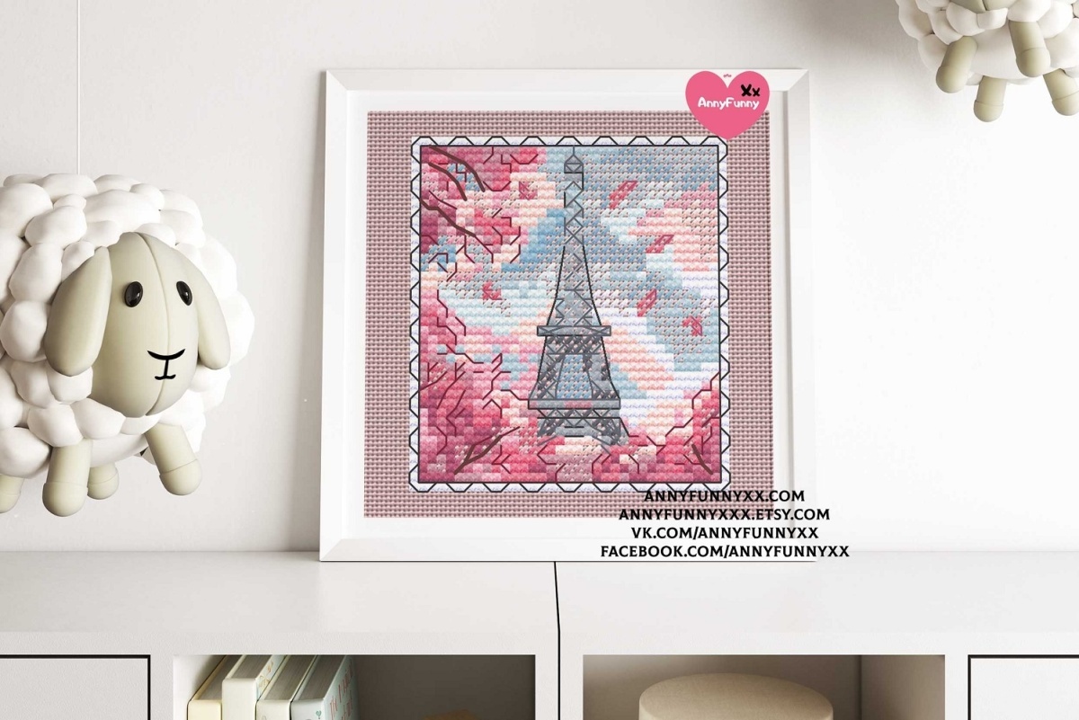 Eiffel Tower Postage Stamp Cross Stitch Chart фото 12