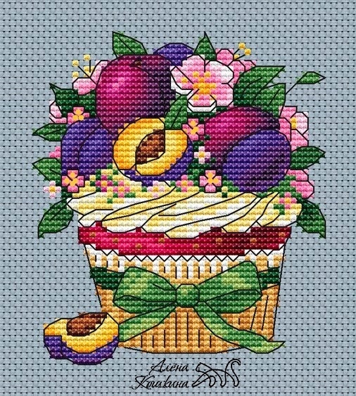 Plum Cupcake Cross Stitch Pattern фото 1