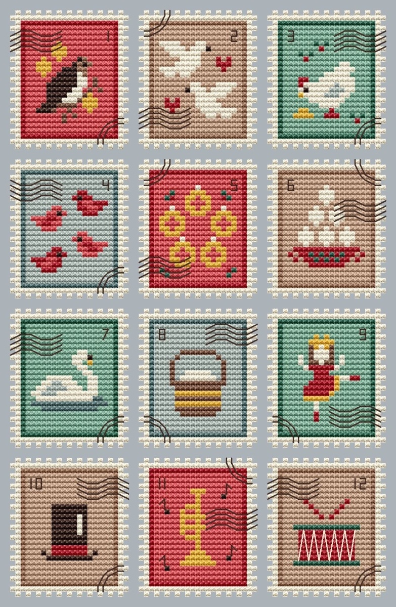 12 Days of Christmas Stamps Cross Stitch Pattern фото 1