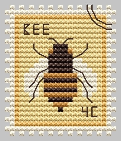 Bee Postage Stamp Cross Stitch Pattern фото 1