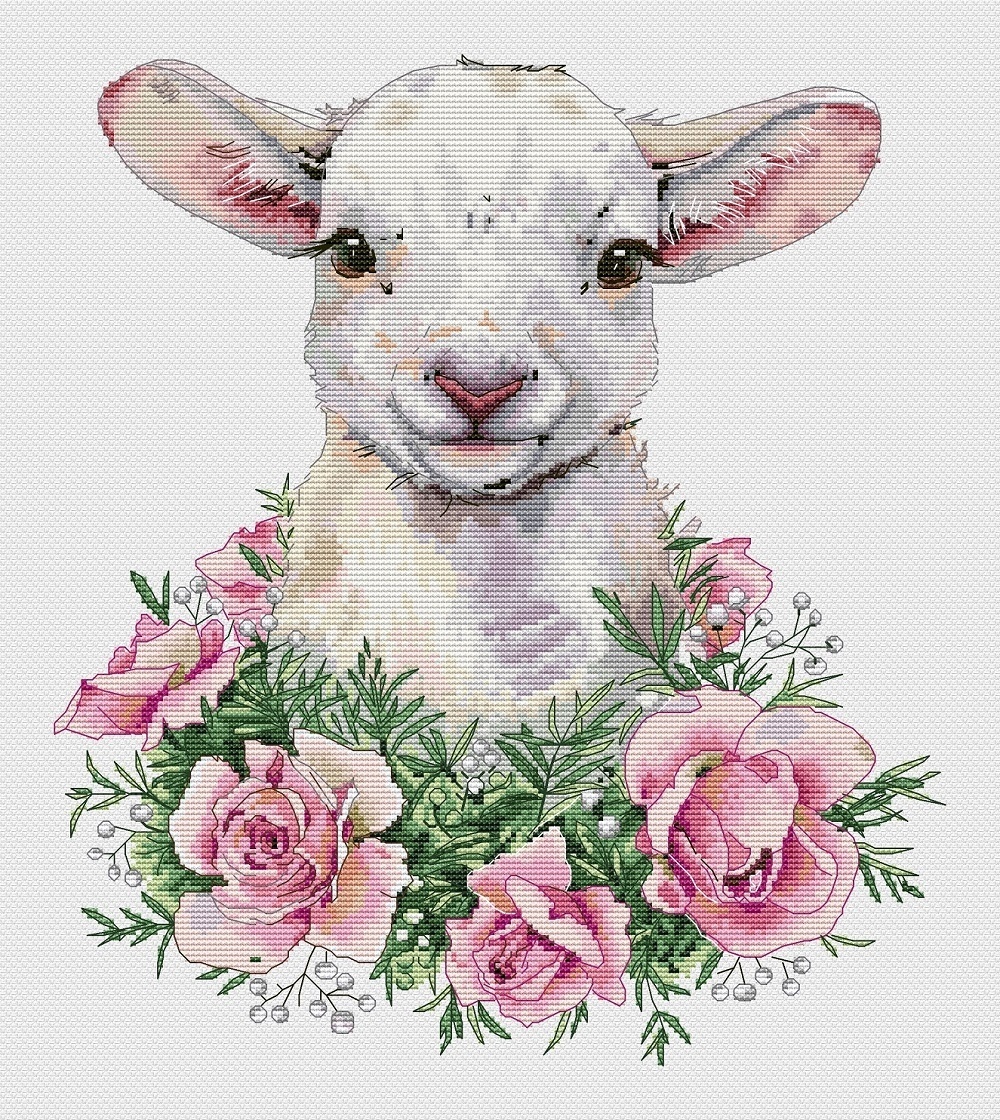 Lamb in Roses Cross Stitch Pattern фото 3