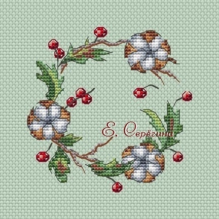Cotton Wreath Cross Stitch Chart фото 3