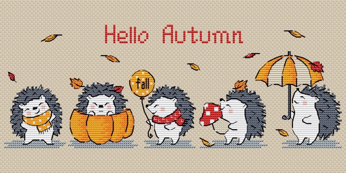 Autumn Hedgehogs Cross Stitch Pattern фото 2