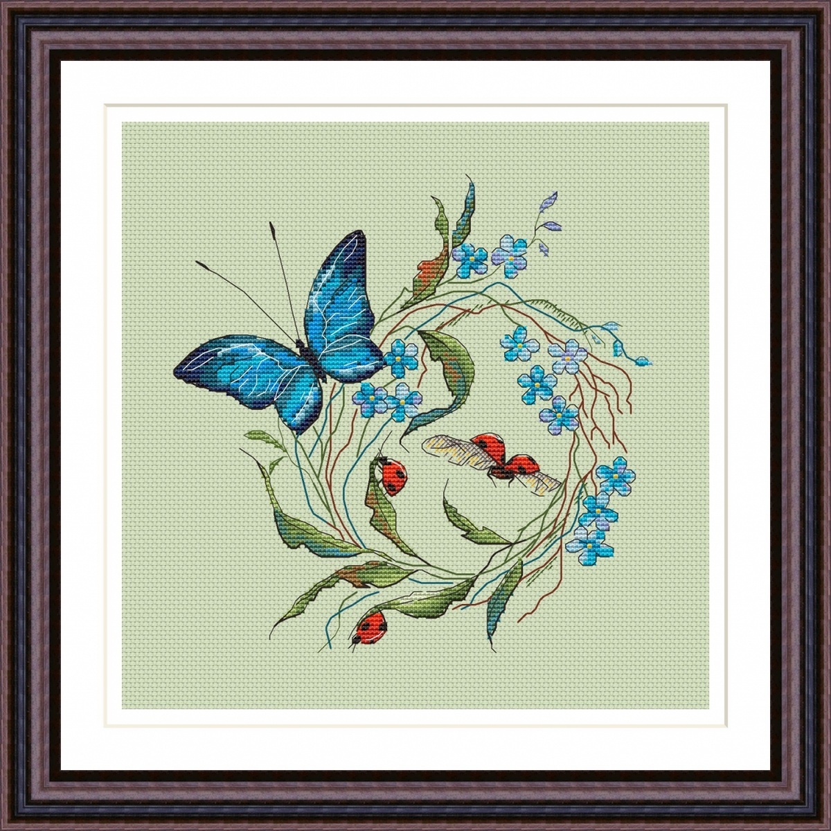 Butterfly and Forget-me-nots Cross Stitch Pattern фото 1