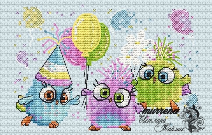 Fuzzies Happy Birthsday Cross Stitch Pattern фото 1