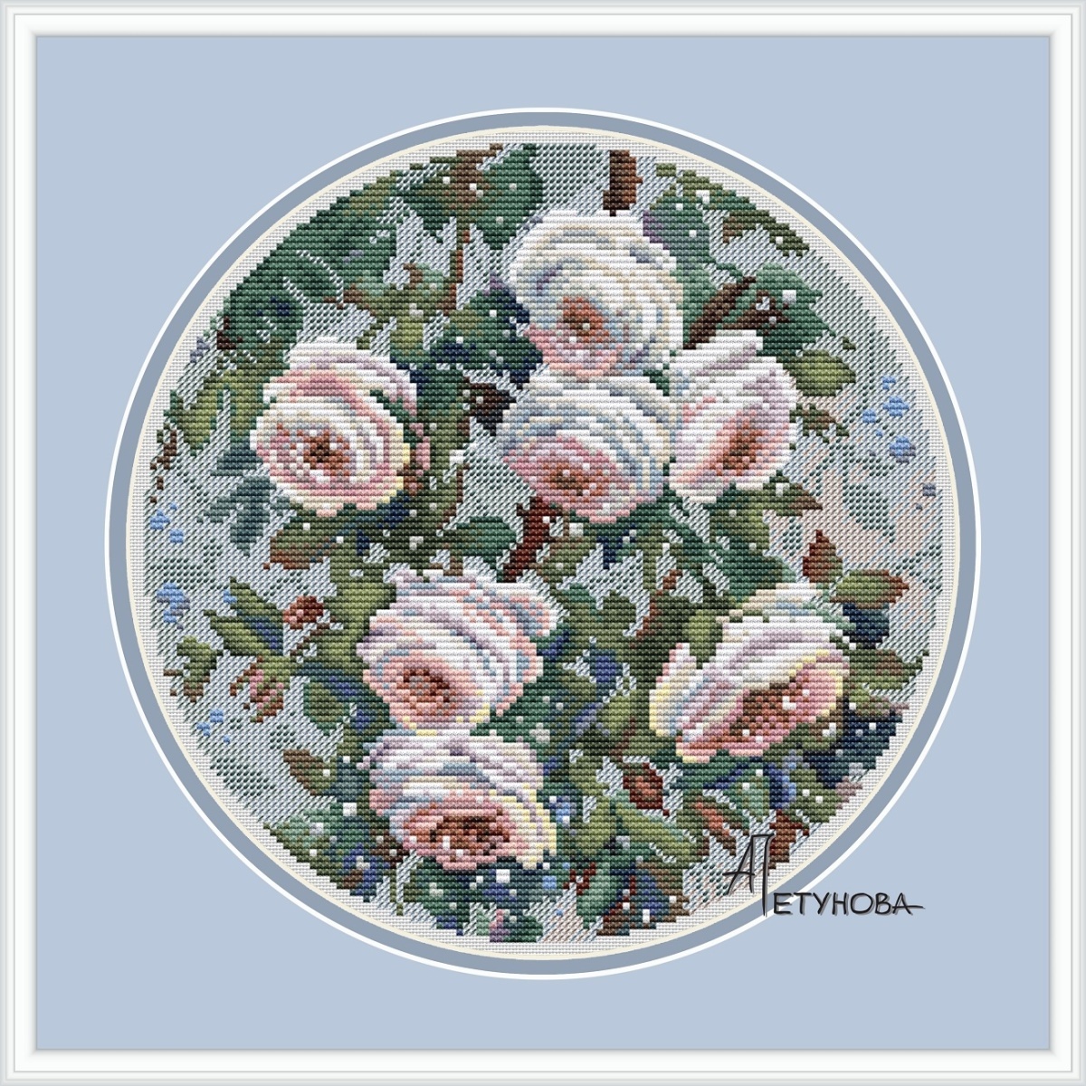 White Garden Roses Cross Stitch Pattern фото 1