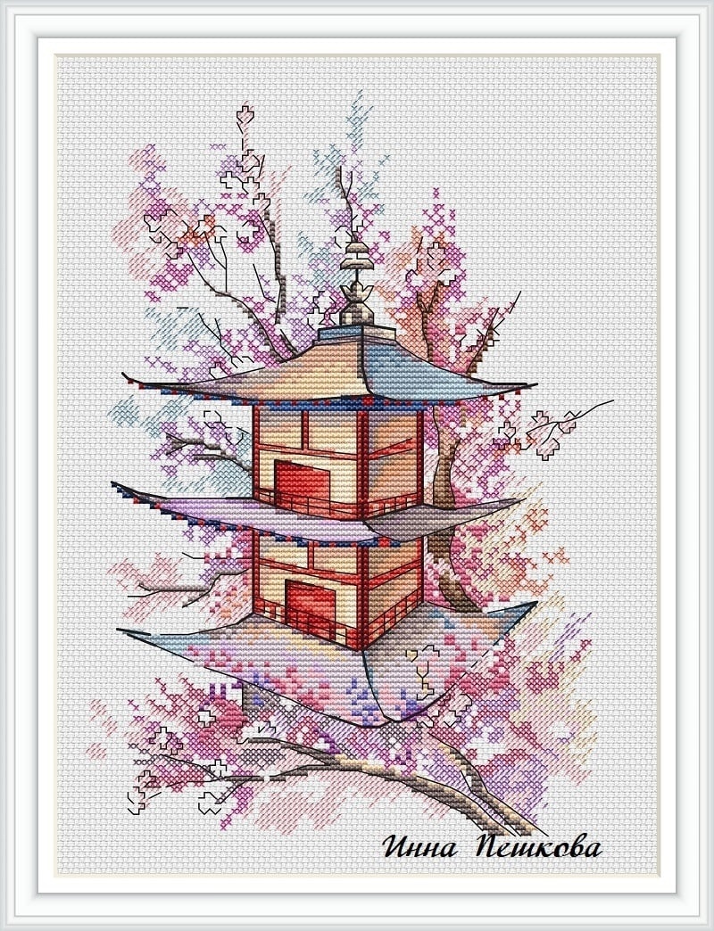 Pagoda Cross Stitch Pattern фото 1