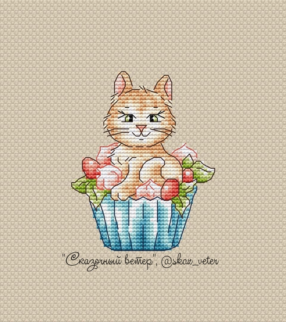 Cat in a Cake Cross Stitch Pattern фото 1