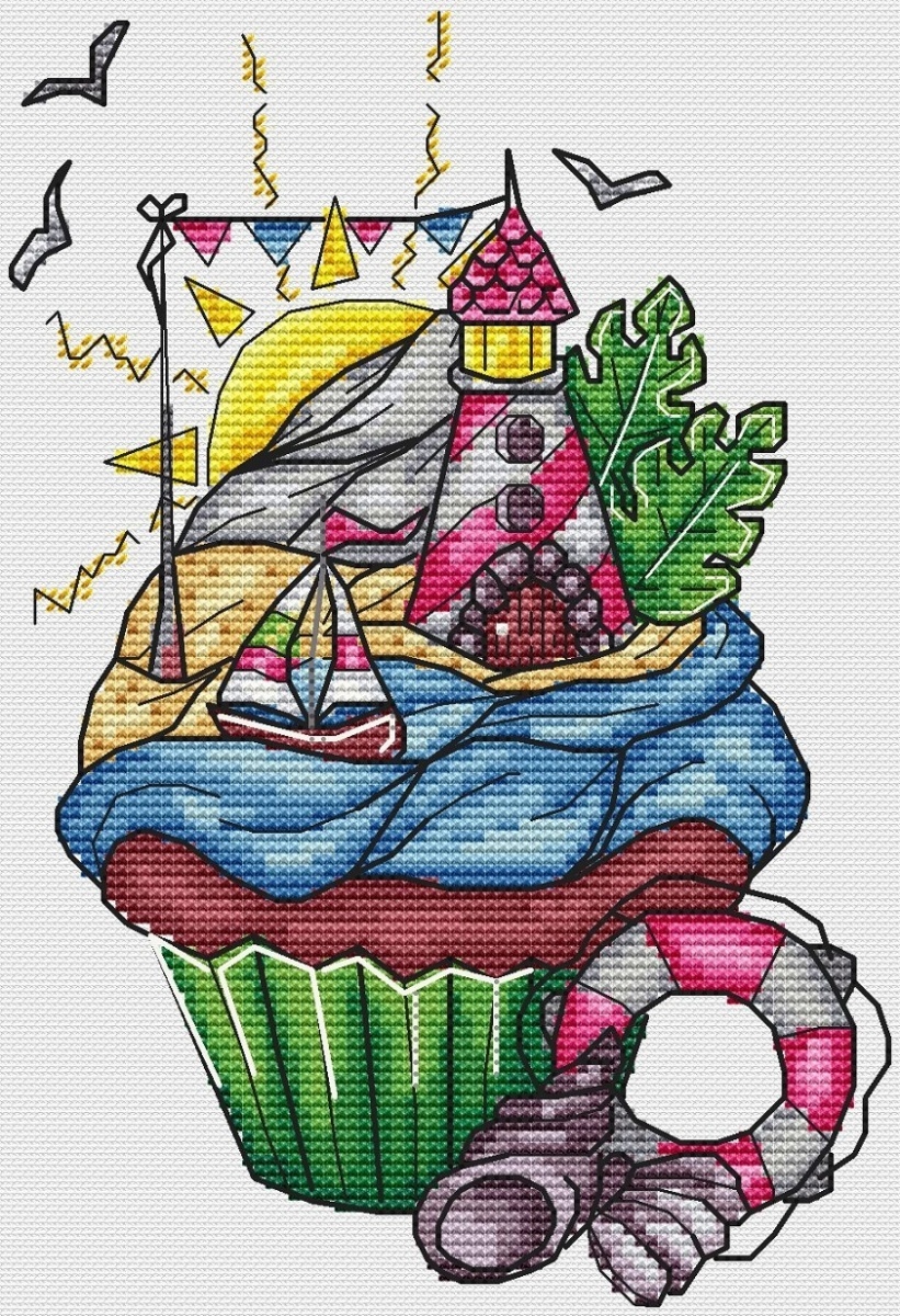 Sea Cupcake Cross Stitch Pattern фото 1