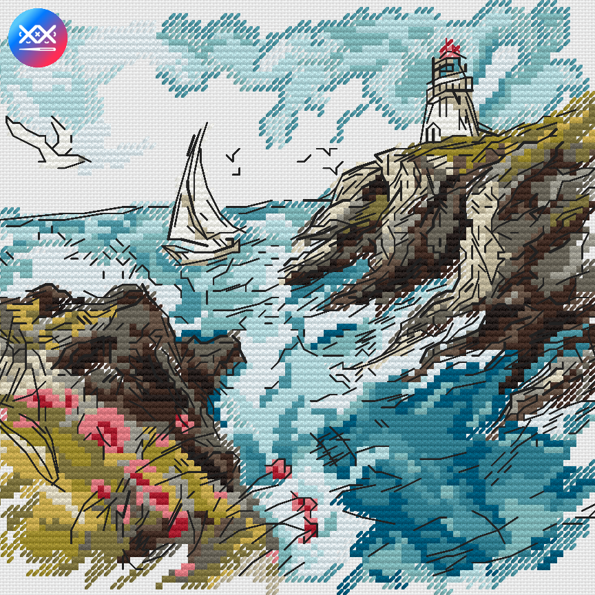 Lighthouse on the Cliff Cross Stitch Chart фото 7