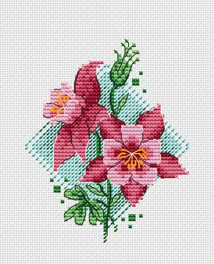 Aquilegia Flower Cross Stitch Pattern фото 1