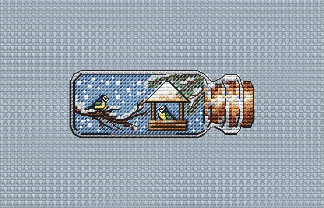 Bottles. Bird Feeder Cross Stitch Pattern фото 1