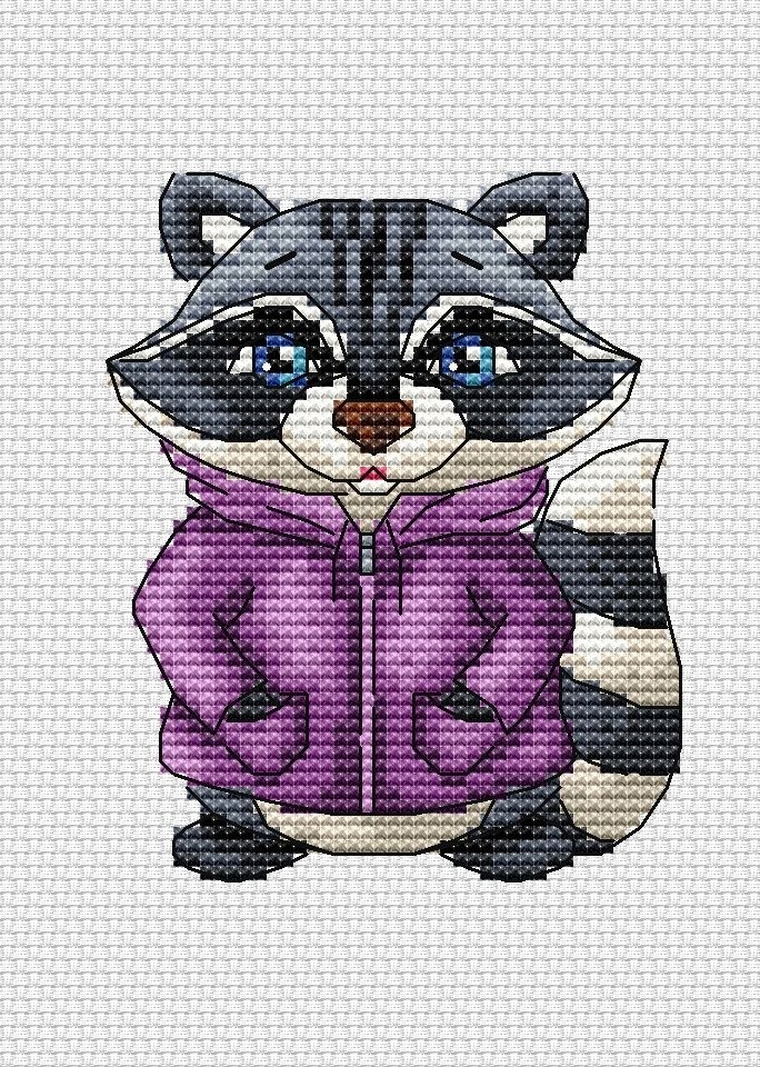 Raccoon in a Jacket Cross Stitch Pattern фото 1