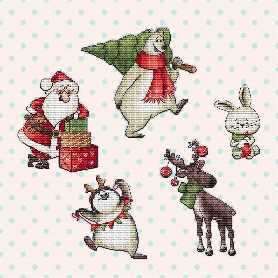 Santa and Friends Cross Stitch Pattern, code AL-203 Antonina Lebedeva ...